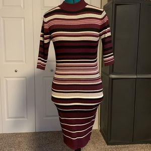 Purple black and white striped knit dress